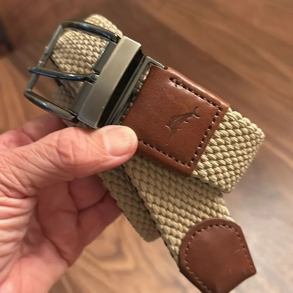 NEW Tommy Bahama Two Sided Brown and Tan Woven Belt with Leather Trim - L/XL